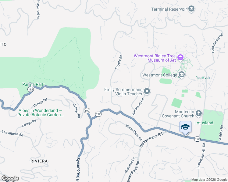 map of restaurants, bars, coffee shops, grocery stores, and more near 1903 Coyote Circle in Santa Barbara