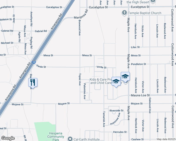 map of restaurants, bars, coffee shops, grocery stores, and more near 10774 Arabian Court in Hesperia