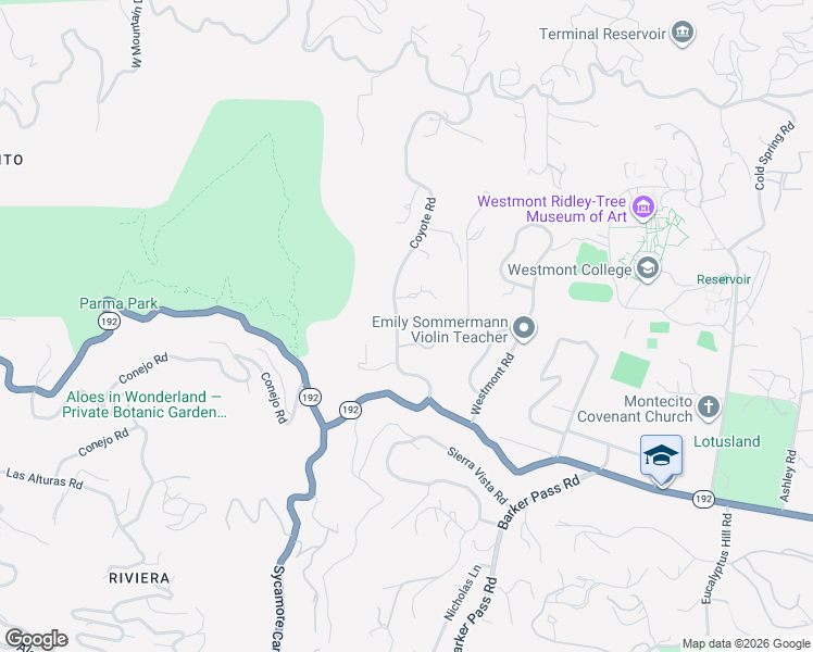 map of restaurants, bars, coffee shops, grocery stores, and more near 1903 Coyote Circle in Santa Barbara