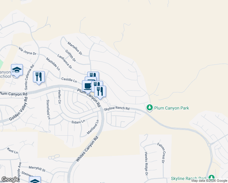 map of restaurants, bars, coffee shops, grocery stores, and more near 19173 Lauren Lane in Santa Clarita