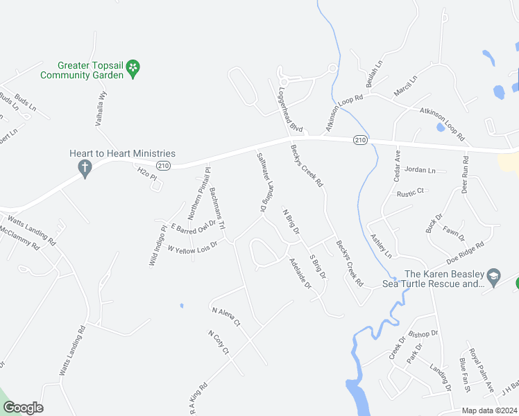 map of restaurants, bars, coffee shops, grocery stores, and more near 123 Saltwater Landing Drive in Hampstead
