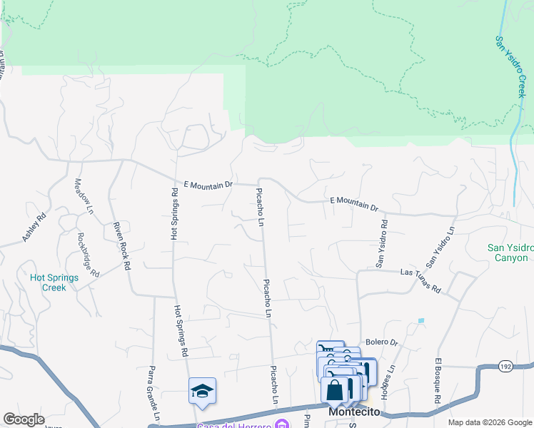 map of restaurants, bars, coffee shops, grocery stores, and more near 848 Picacho Lane in Montecito