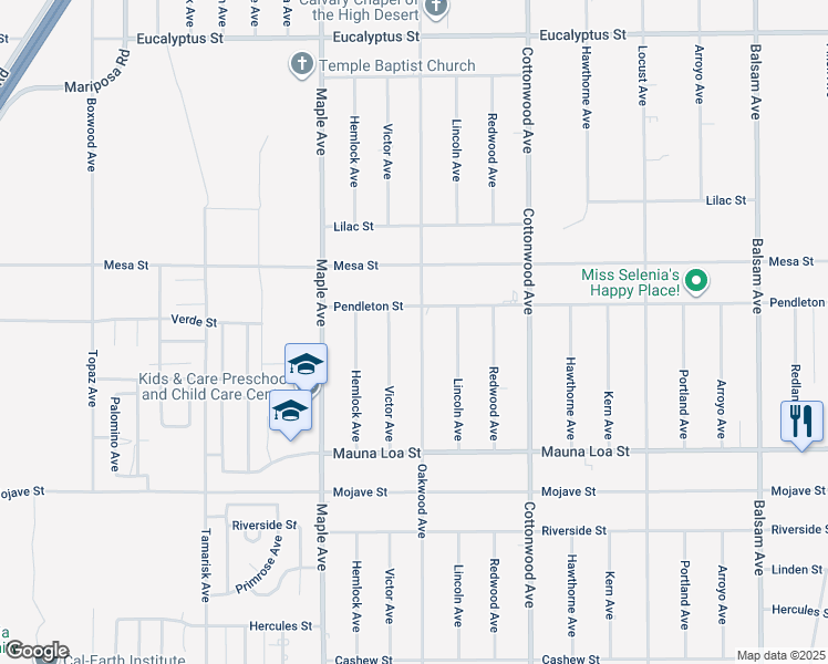 map of restaurants, bars, coffee shops, grocery stores, and more near 10784 Oakwood Avenue in Hesperia