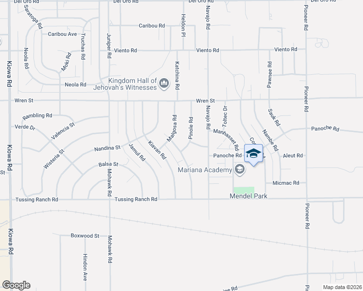 map of restaurants, bars, coffee shops, grocery stores, and more near 10689 Tecopa Road in Apple Valley