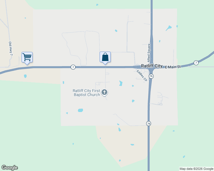 map of restaurants, bars, coffee shops, grocery stores, and more near 199 Church Street in Ratliff City