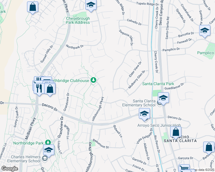 map of restaurants, bars, coffee shops, grocery stores, and more near 23302 Clifton Place in Santa Clarita
