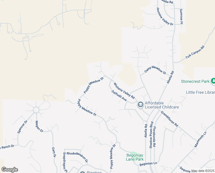 map of restaurants, bars, coffee shops, grocery stores, and more near 15046 Daffodil Avenue in Santa Clarita