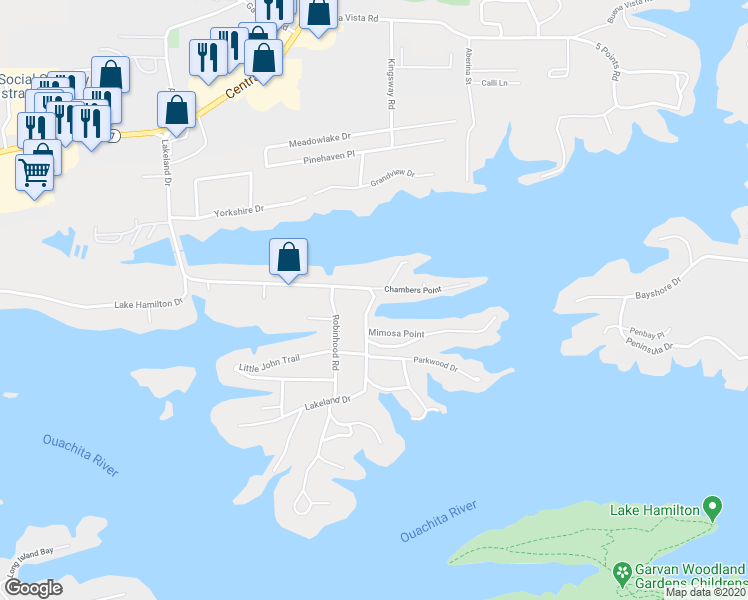 map of restaurants, bars, coffee shops, grocery stores, and more near 509 Lakeland Drive in Garland County