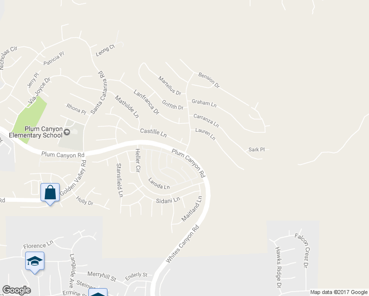 map of restaurants, bars, coffee shops, grocery stores, and more near 19402 Castille Lane in Santa Clarita
