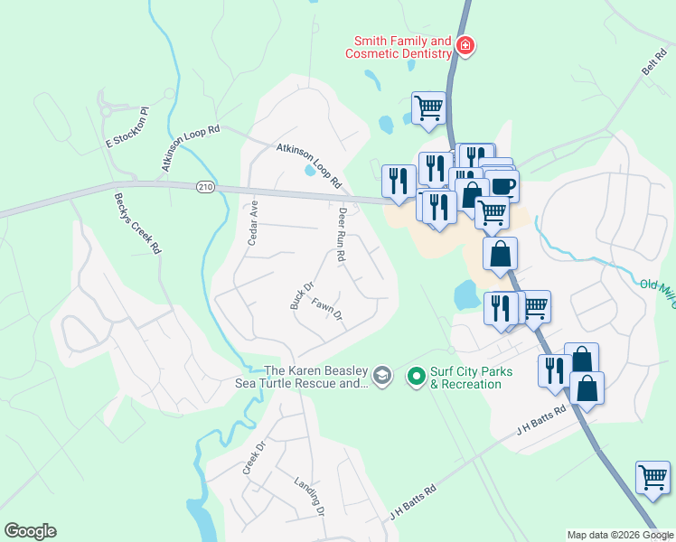 map of restaurants, bars, coffee shops, grocery stores, and more near 328 Buck Drive in Hampstead