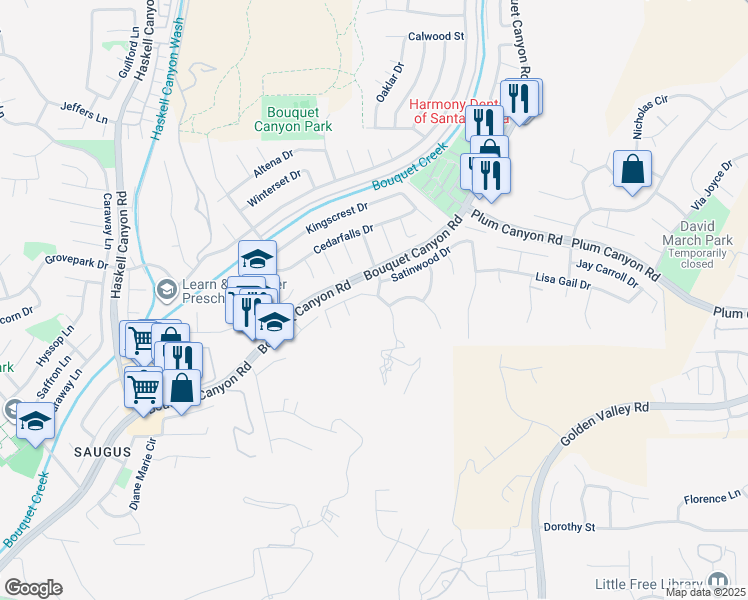 map of restaurants, bars, coffee shops, grocery stores, and more near 20958 Susan Carole Drive in Santa Clarita