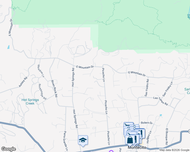 map of restaurants, bars, coffee shops, grocery stores, and more near 857 Picacho Lane in Montecito