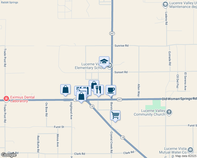 map of restaurants, bars, coffee shops, grocery stores, and more near 10600 Oracle Road in Lucerne Valley