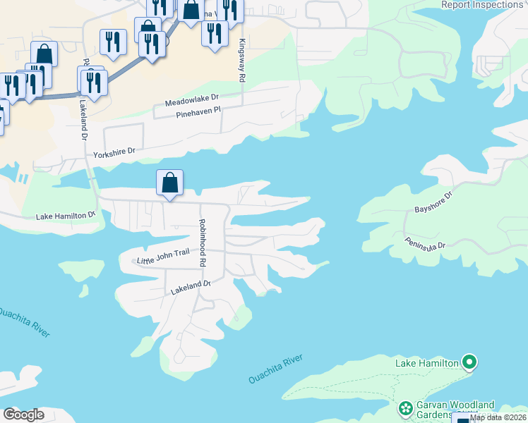 map of restaurants, bars, coffee shops, grocery stores, and more near 115 Mimosa Point in Hot Springs