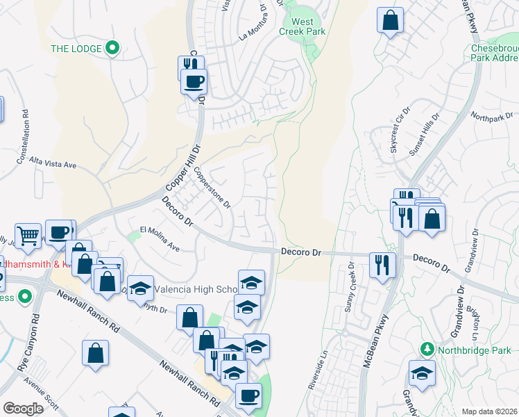 map of restaurants, bars, coffee shops, grocery stores, and more near 27956 Trillium Lane in Los Angeles