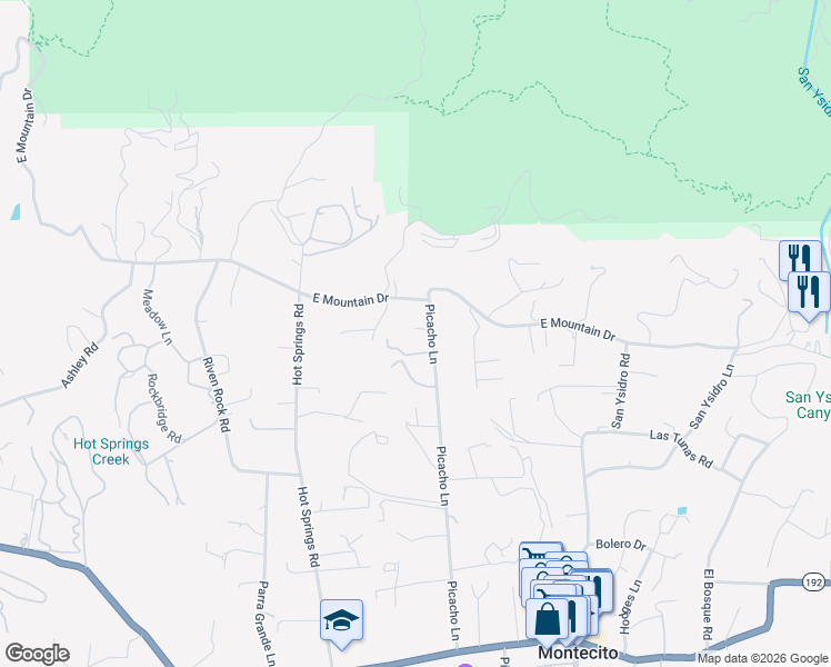 map of restaurants, bars, coffee shops, grocery stores, and more near 859 Picacho Lane in Montecito