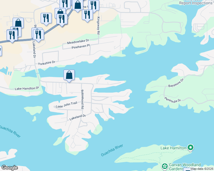 map of restaurants, bars, coffee shops, grocery stores, and more near 107 Chambers Point in Hot Springs