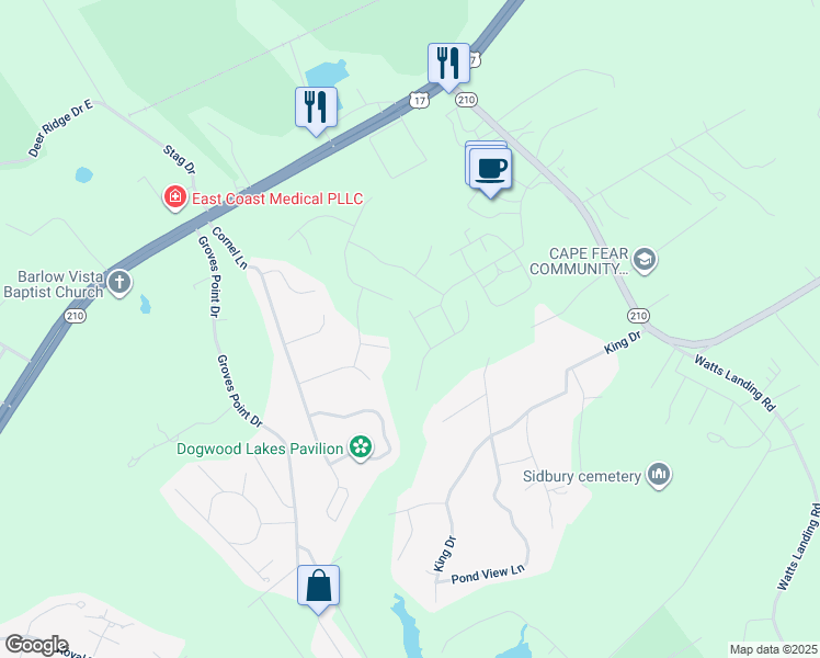 map of restaurants, bars, coffee shops, grocery stores, and more near 113 Osier Drive in Hampstead