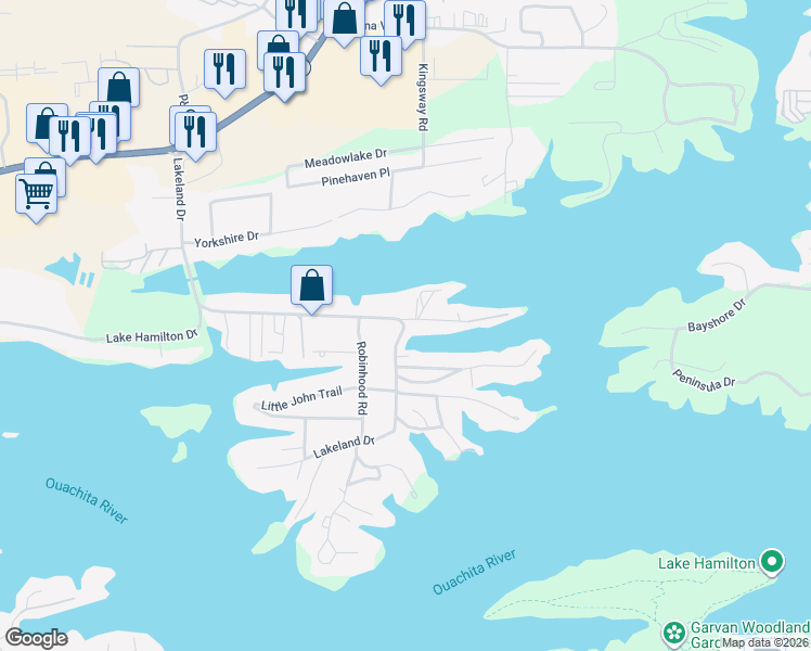 map of restaurants, bars, coffee shops, grocery stores, and more near 503 Lakeland Drive in Garland County