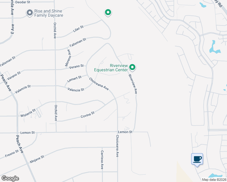 map of restaurants, bars, coffee shops, grocery stores, and more near 10765 Choiceana Avenue in Hesperia