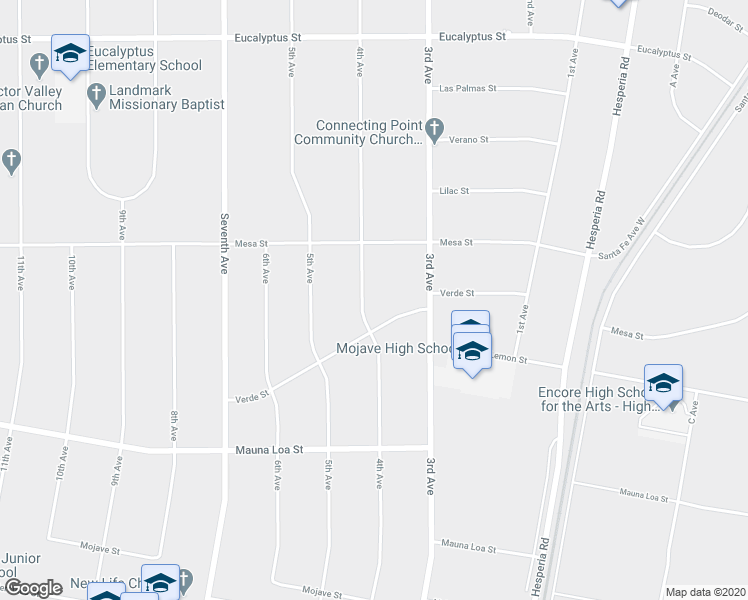 map of restaurants, bars, coffee shops, grocery stores, and more near 10791 4th Avenue in Hesperia