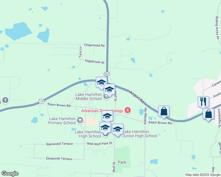 map of restaurants, bars, coffee shops, grocery stores, and more near 120 Wolf Street in Pearcy