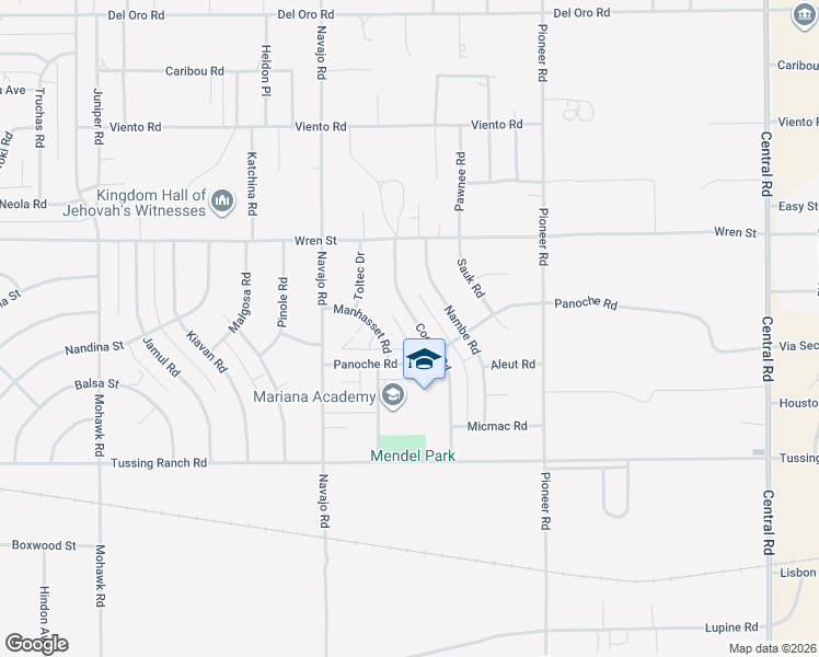 map of restaurants, bars, coffee shops, grocery stores, and more near 10761 Cochiti Road in Apple Valley