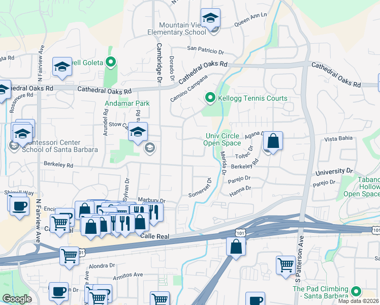 map of restaurants, bars, coffee shops, grocery stores, and more near 471 Devon Place in Goleta