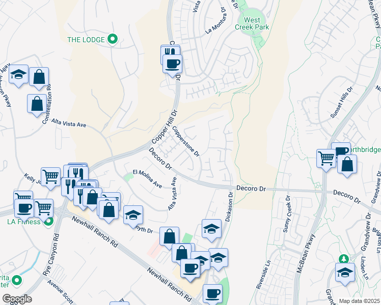 map of restaurants, bars, coffee shops, grocery stores, and more near 27952 Agapanthus Ln in Los Angeles