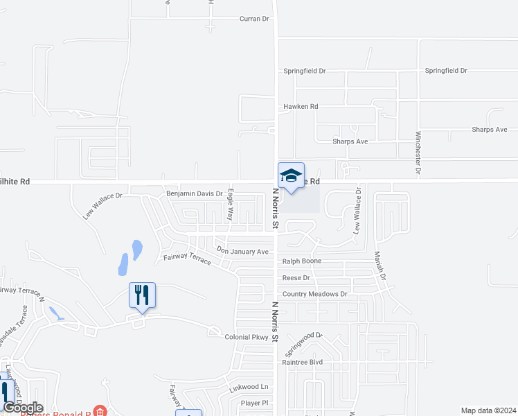 map of restaurants, bars, coffee shops, grocery stores, and more near 3837 Benjamin Davis Drive in Clovis