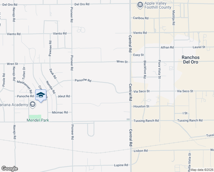 map of restaurants, bars, coffee shops, grocery stores, and more near 22415 Panoche Road in Apple Valley