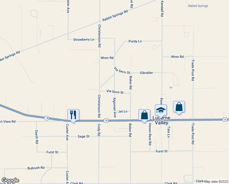 map of restaurants, bars, coffee shops, grocery stores, and more near Algoman Avenue in Lucerne Valley