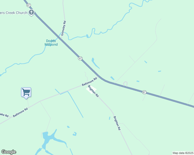 map of restaurants, bars, coffee shops, grocery stores, and more near Baltimore Road in Riegelwood