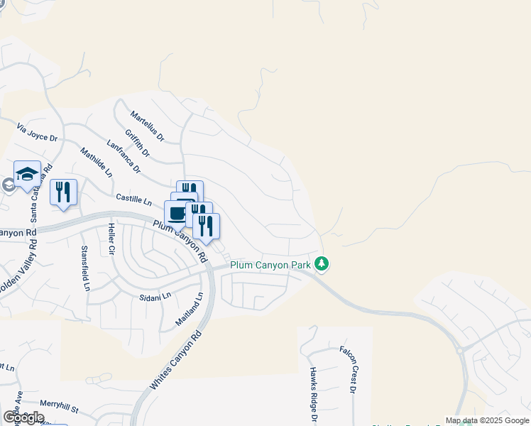 map of restaurants, bars, coffee shops, grocery stores, and more near 19104 Graham Lane in Santa Clarita
