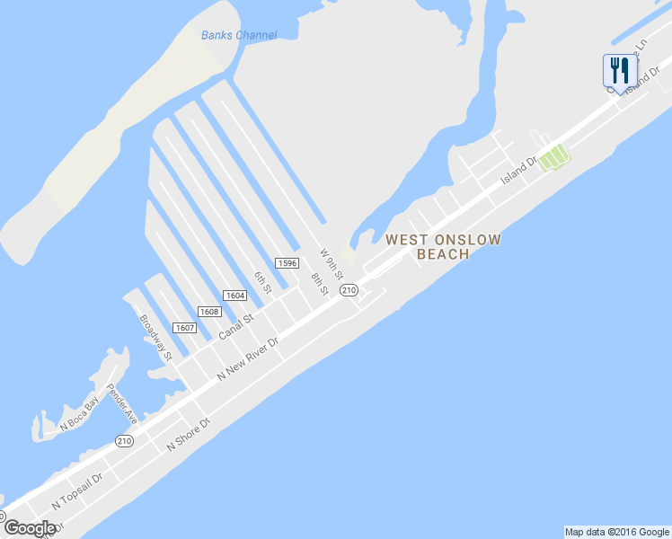 map of restaurants, bars, coffee shops, grocery stores, and more near 9008 West 9th Street in Holly Ridge