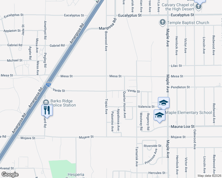 map of restaurants, bars, coffee shops, grocery stores, and more near 14130 Verde Street in Hesperia