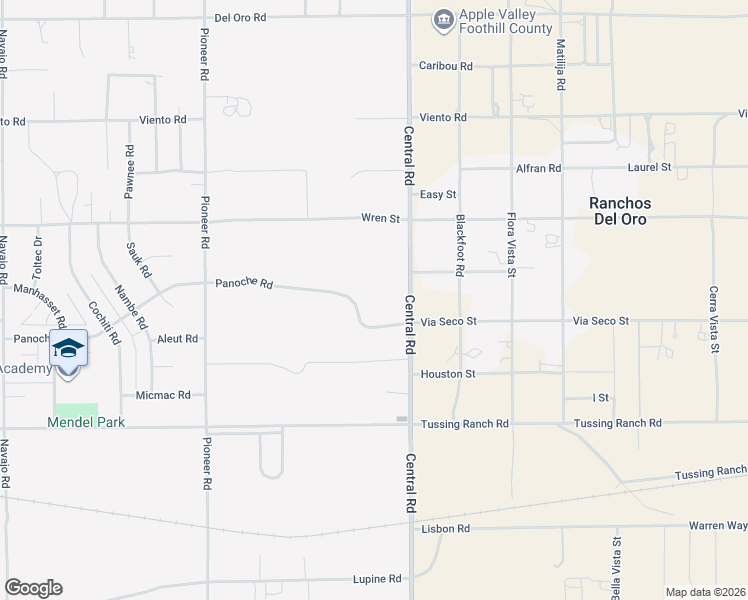 map of restaurants, bars, coffee shops, grocery stores, and more near 22415 Panoche Road in Apple Valley