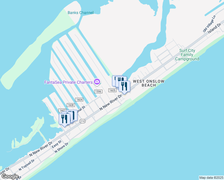 map of restaurants, bars, coffee shops, grocery stores, and more near 9009 West 9th Street in Surf City