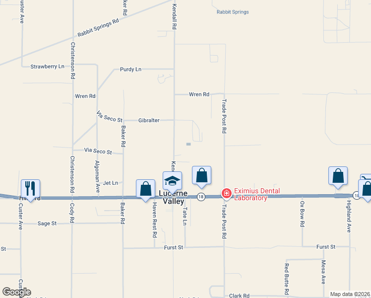 map of restaurants, bars, coffee shops, grocery stores, and more near 10733 Kendall Road in Lucerne Valley