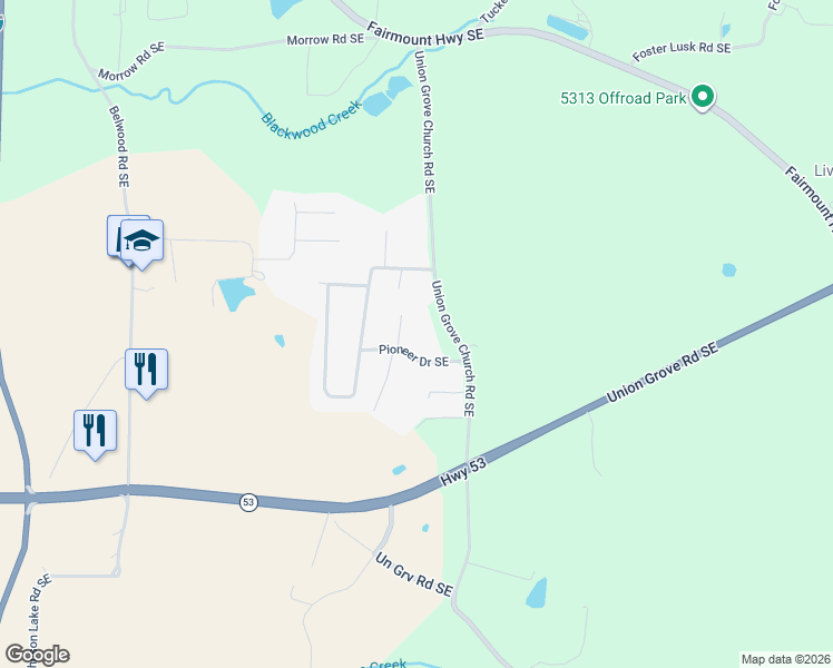 map of restaurants, bars, coffee shops, grocery stores, and more near 137 Dempsey Drive Southeast in Calhoun