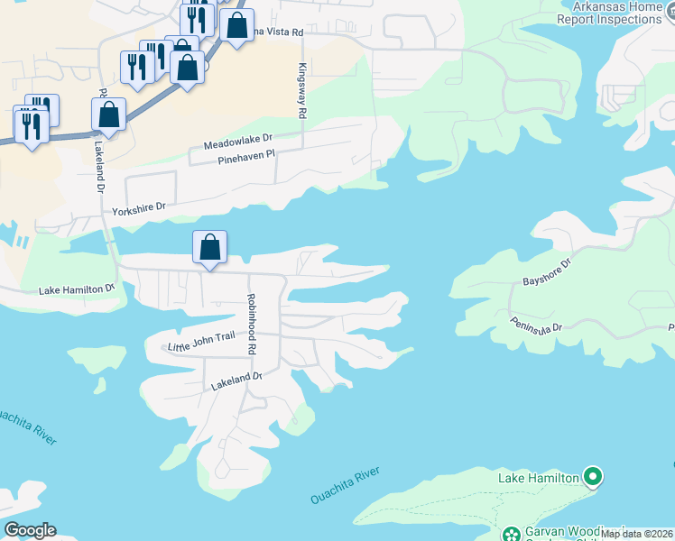 map of restaurants, bars, coffee shops, grocery stores, and more near 157 Chambers Point in Hot Springs