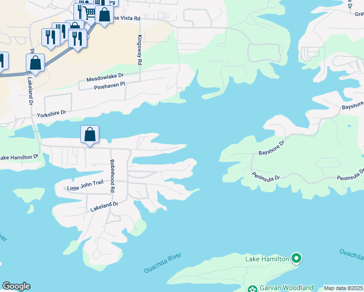 map of restaurants, bars, coffee shops, grocery stores, and more near 192 Chambers Point in Hot Springs