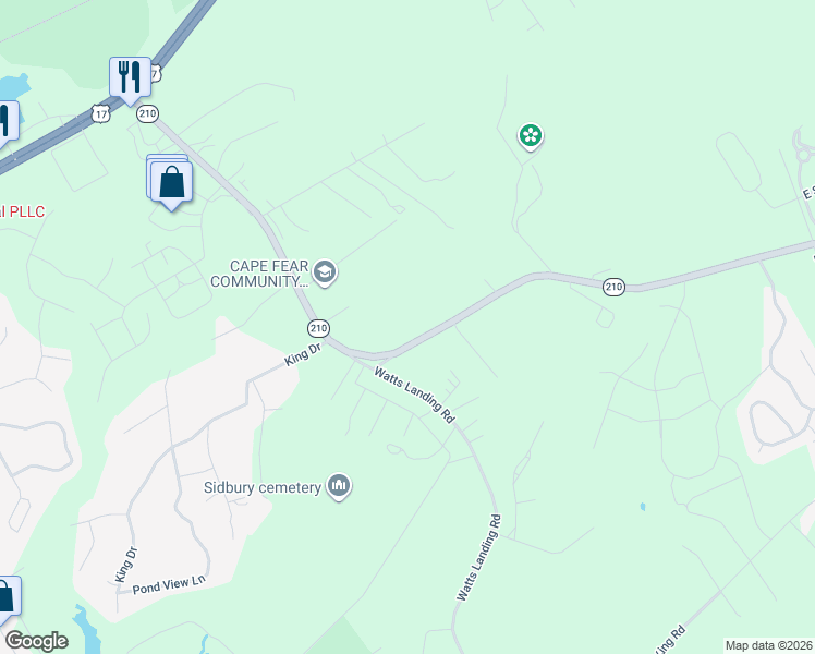 map of restaurants, bars, coffee shops, grocery stores, and more near 945 North Carolina 210 in Hampstead