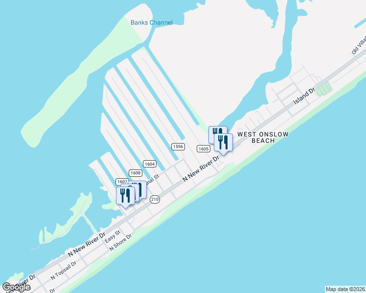 map of restaurants, bars, coffee shops, grocery stores, and more near 8026 8th Street in Surf City