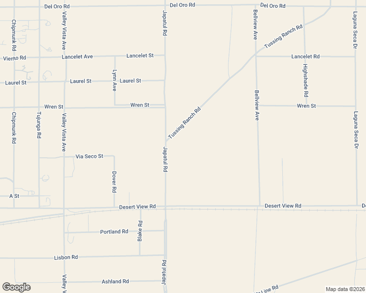 map of restaurants, bars, coffee shops, grocery stores, and more near Tussing Ranch Road in Apple Valley