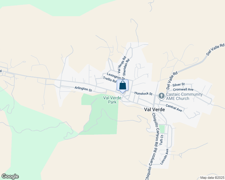 map of restaurants, bars, coffee shops, grocery stores, and more near San Martinez Road in Val Verde