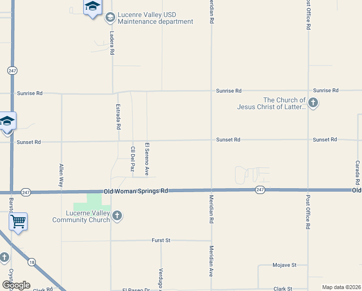 map of restaurants, bars, coffee shops, grocery stores, and more near Sunset Road in Lucerne Valley