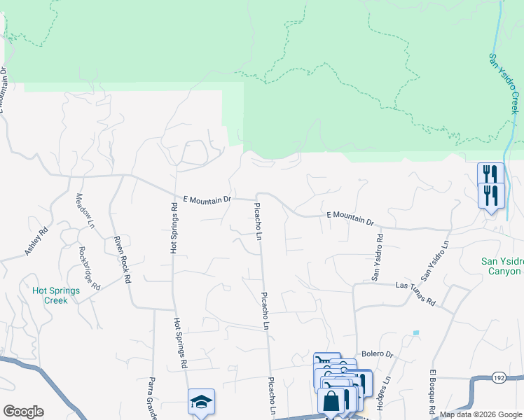 map of restaurants, bars, coffee shops, grocery stores, and more near 880 Picacho Lane in Montecito