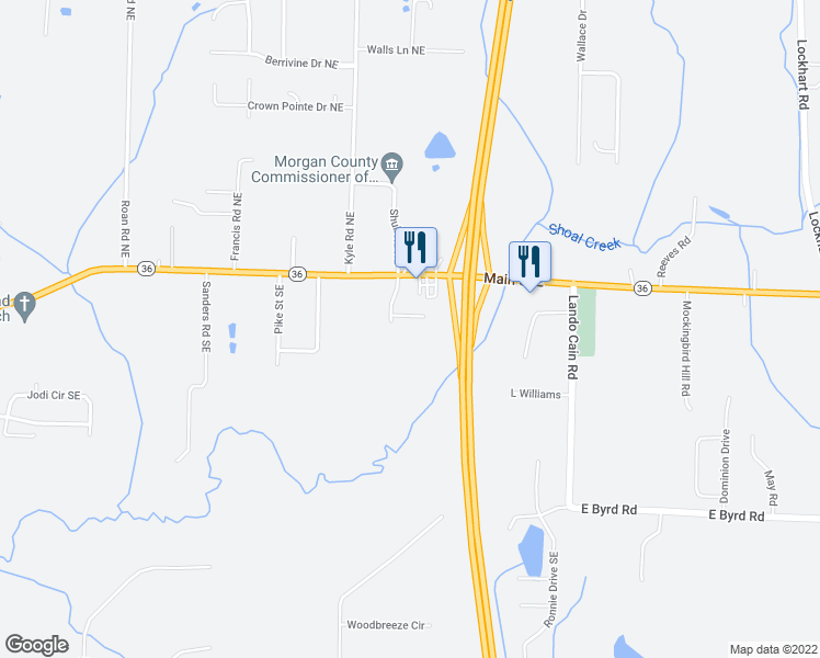 map of restaurants, bars, coffee shops, grocery stores, and more near 1800 Dixie Lane Southeast in Hartselle