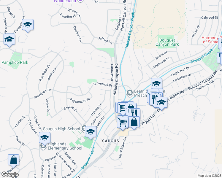 map of restaurants, bars, coffee shops, grocery stores, and more near 27774 Caraway Lane in Santa Clarita